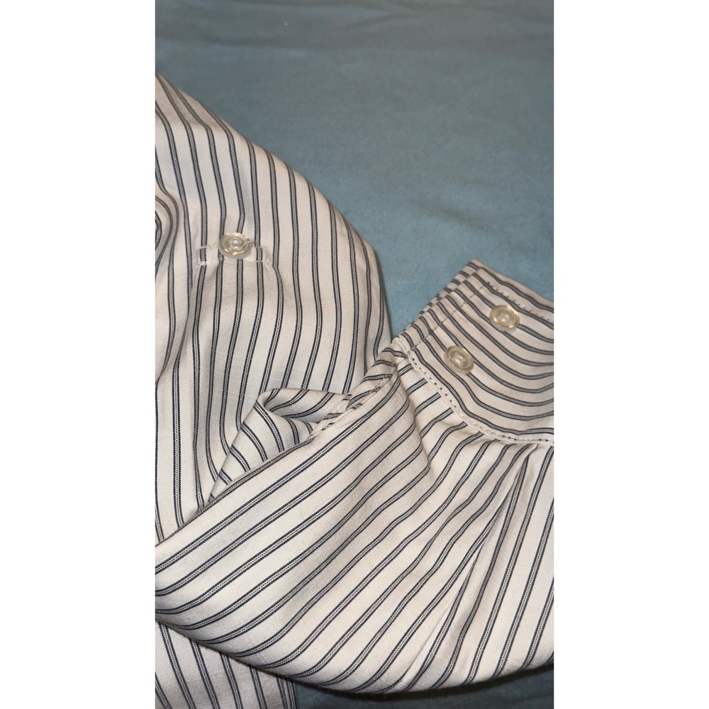 Max Studio London Womens XS Striped Button Down Shirt Roll Tab Sleeve Navy White - Picture 11 of 12